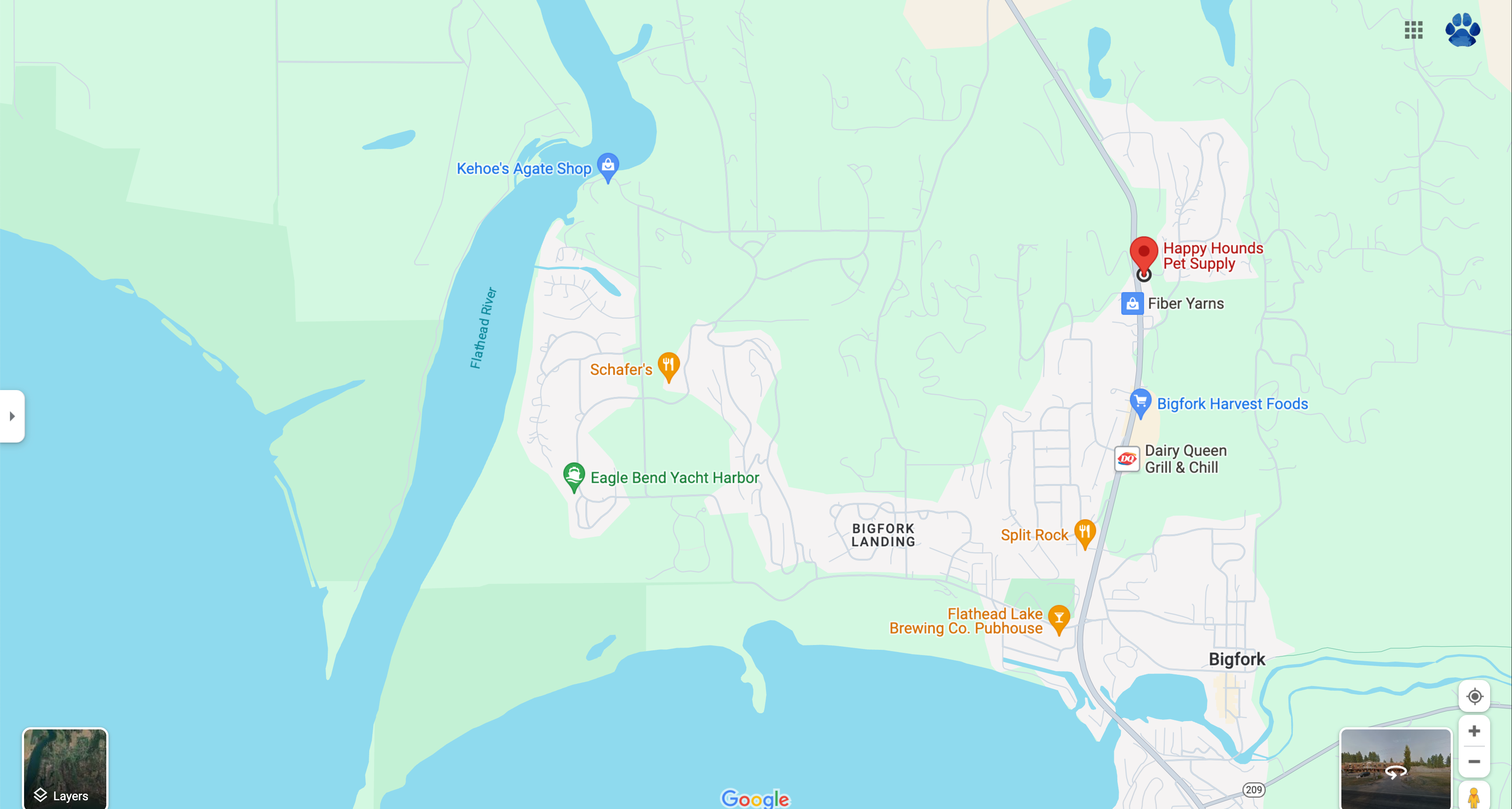 Map depicting the location of Happy Hounds Pet Supply