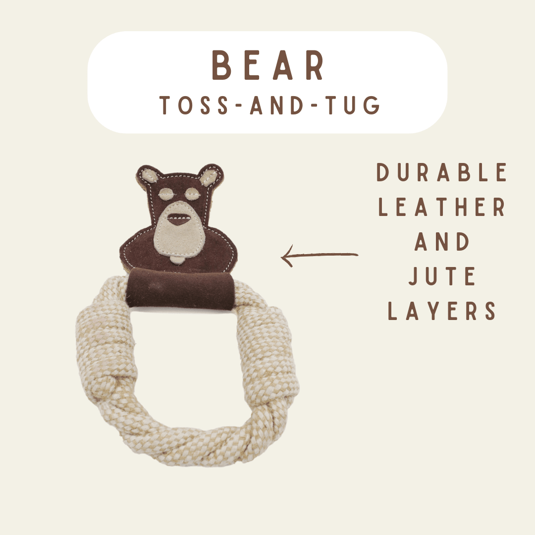All Natural Leather and Cotton Rope Ring Tug Toy - Happy Hounds Pet Supply