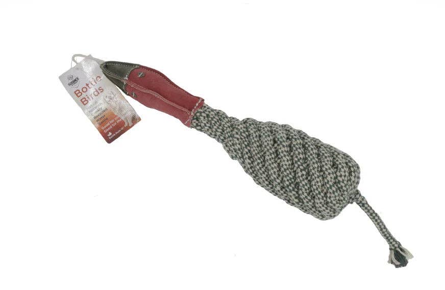 Crinkle Bird Dog Toy - Cotton Rope, Recycled Bottle, and Squeaker - Happy Hounds Pet Supply
