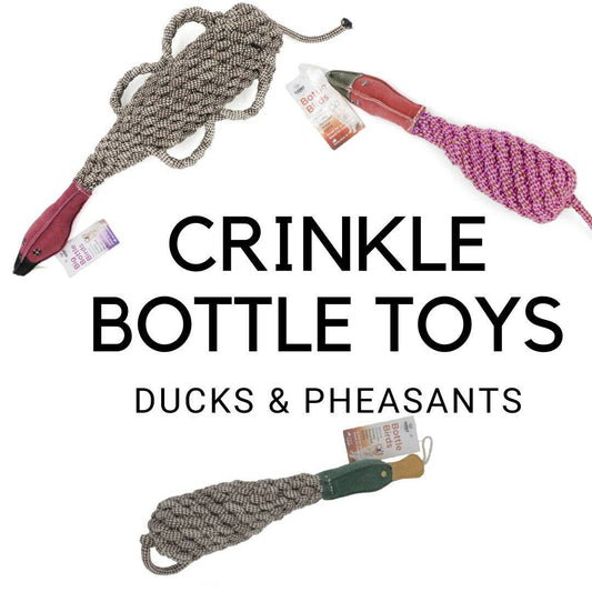 Crinkle Bird Dog Toy - Cotton Rope, Recycled Bottle, and Squeaker - Happy Hounds Pet Supply
