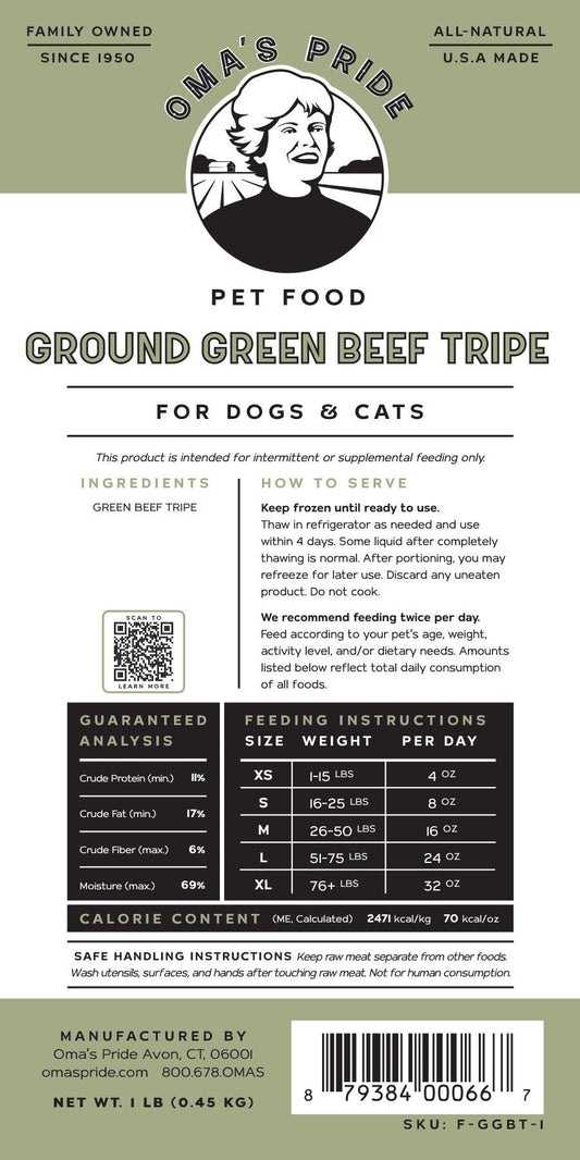 Oma's Pride Frozen Green Beef Tripe - Happy Hounds Pet Supply