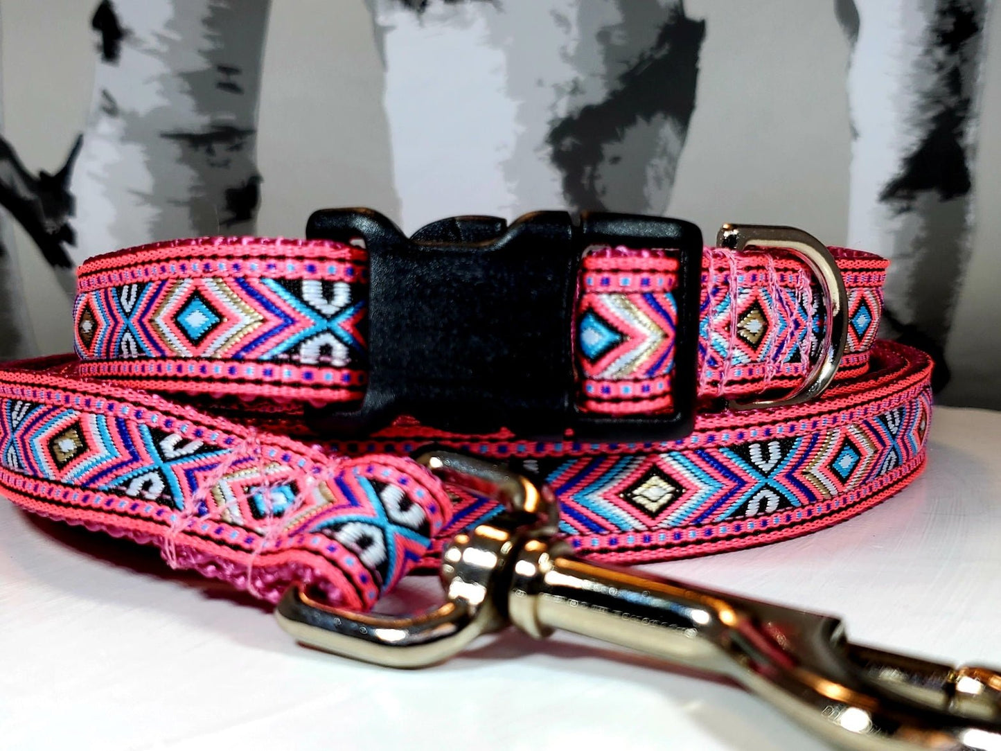 Rocky Mtn Hound Pink Southwest Dog Collars and Leashes - Happy Hounds Pet Supply