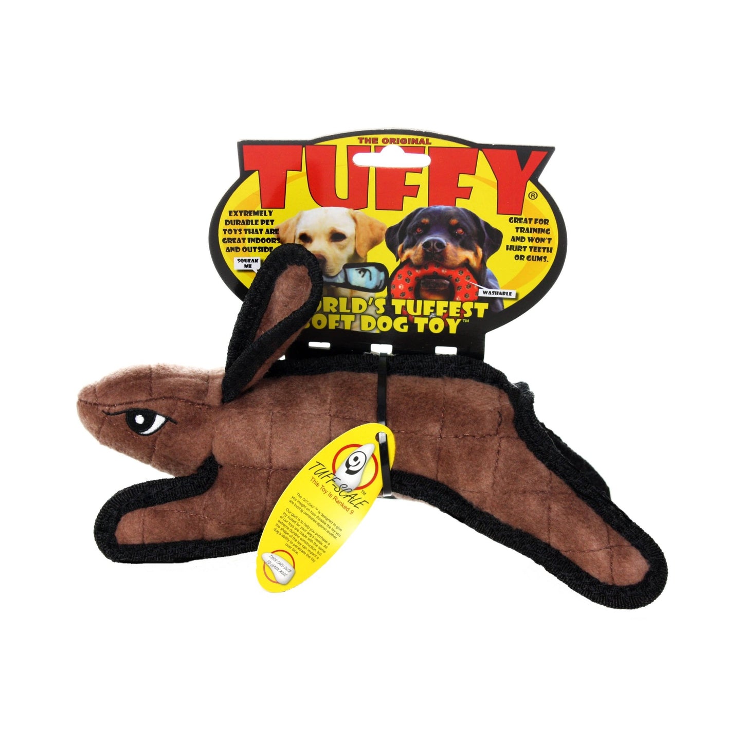 Tuffy Jr Barnyard Rabbit - Brown, Durable, Squeaky Dog Toy - Happy Hounds Pet Supply