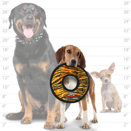 Tuffy Mega Jr Ring Tiger, Durable, Tough, Squeaky Dog Toy - Happy Hounds Pet Supply
