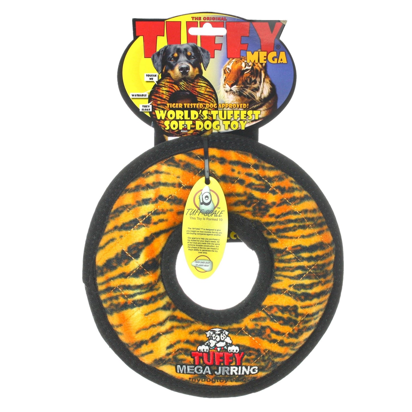 Tuffy Mega Jr Ring Tiger, Durable, Tough, Squeaky Dog Toy - Happy Hounds Pet Supply