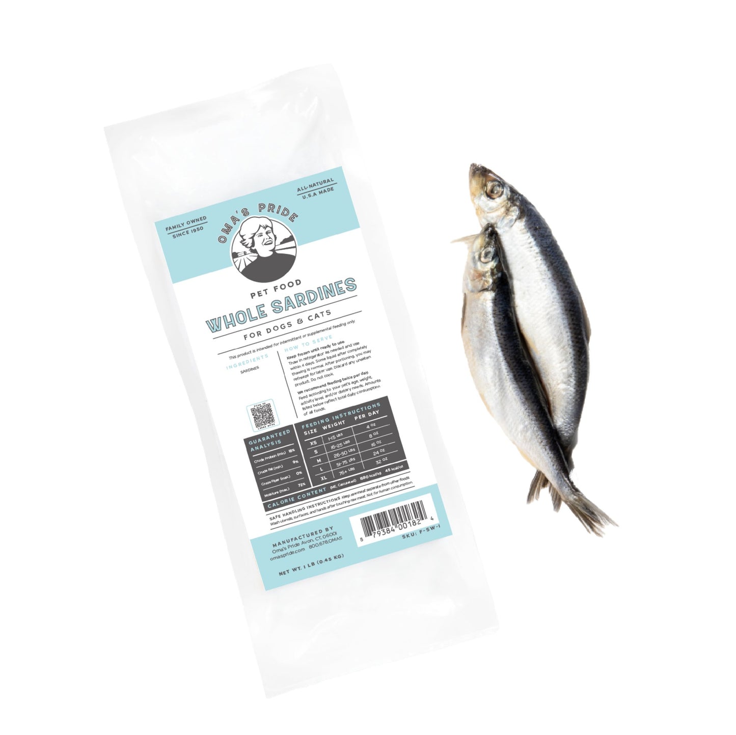 Oma's Pride Frozen Whole Sardines 1lb - Happy Hounds Pet Supply
