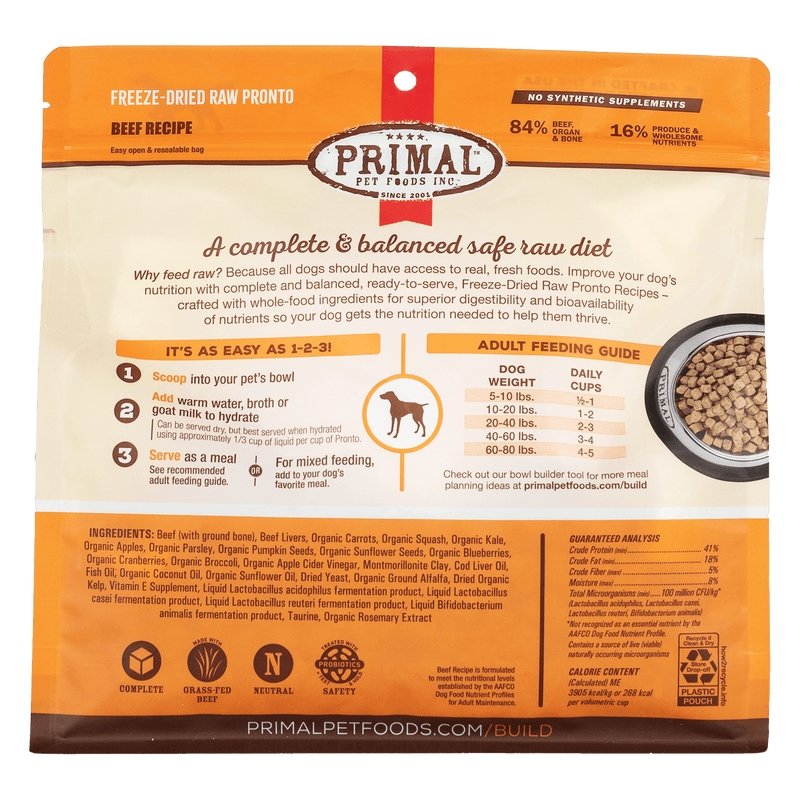 Primal Canine Freeze Dried Dog Food 16oz Pronto Beef