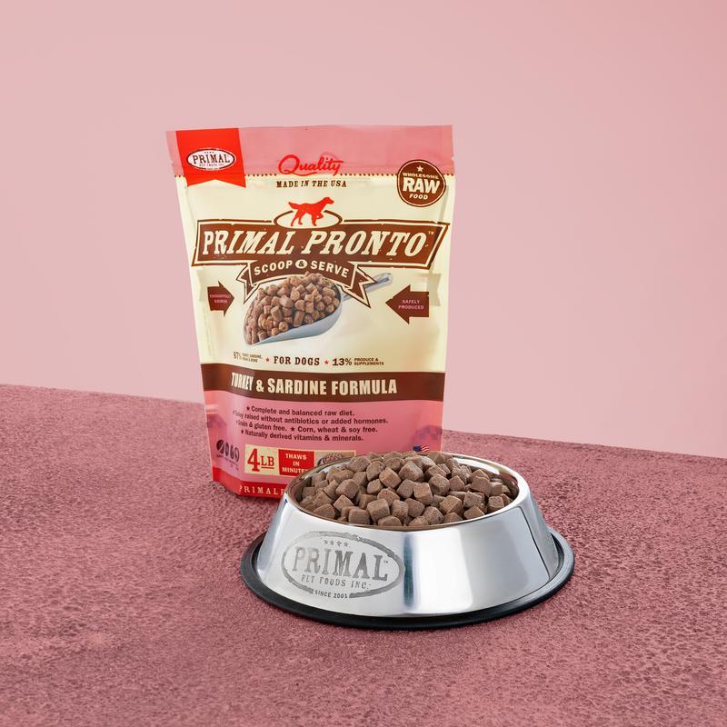 Primal Raw Frozen Dog Food 4lbs Pronto Turkey and Sardine