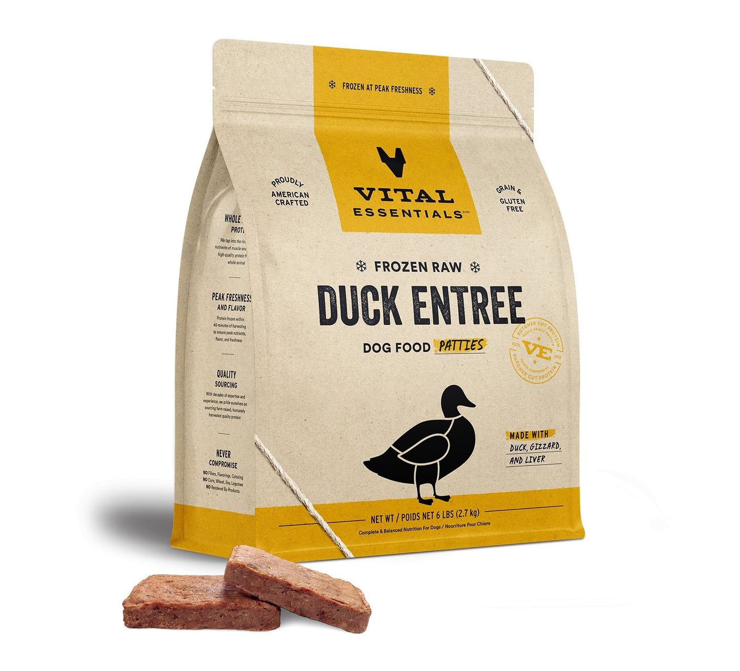 Vital Essentials Raw Frozen Prey Diet Dog Food 6lbs Duck