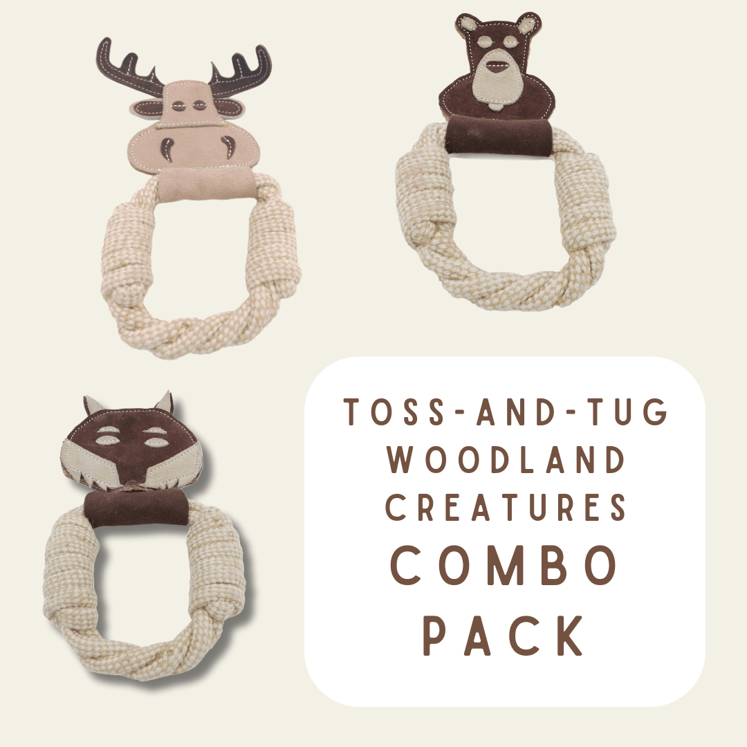 All Natural Leather and Cotton Rope Ring Tug Toy - Happy Hounds Pet Supply