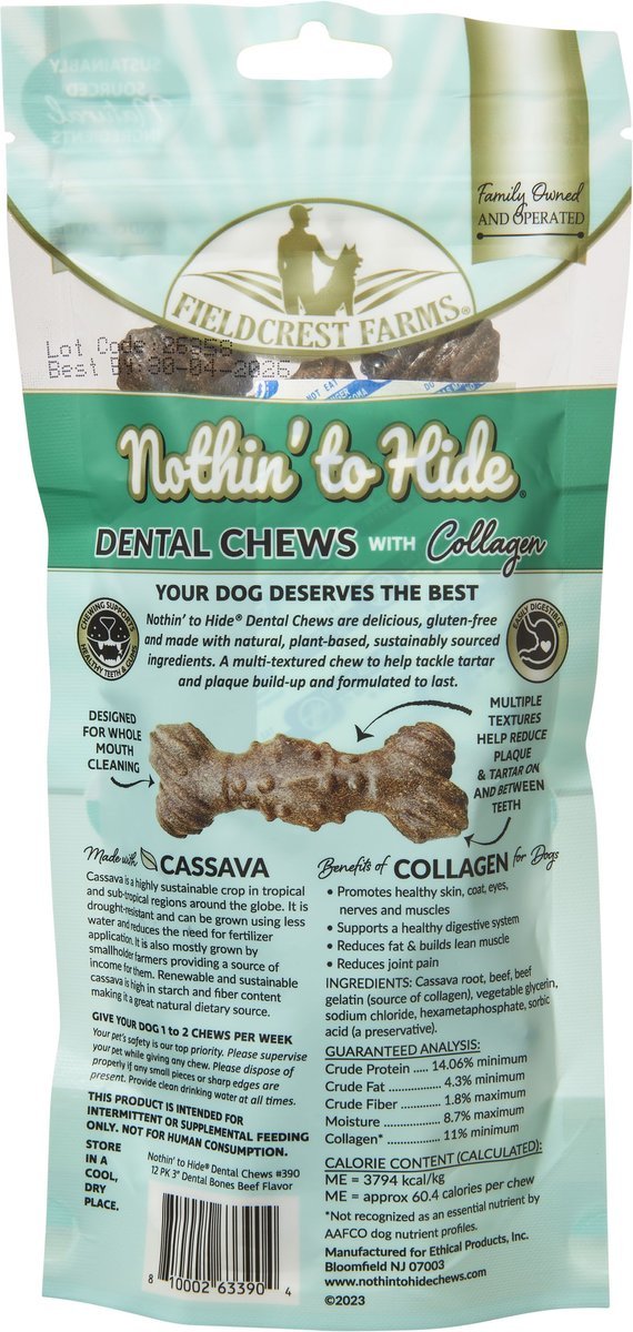 Fieldcrest Farms Nothin To Hide 3" Dental Bones 12 pack - Happy Hounds Pet Supply