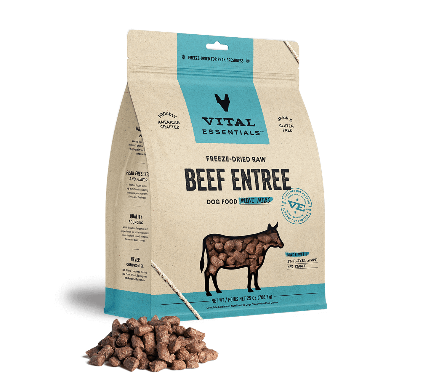 Vital Essentials Freeze Dried Dog Food 25oz Beef Mini Nibs