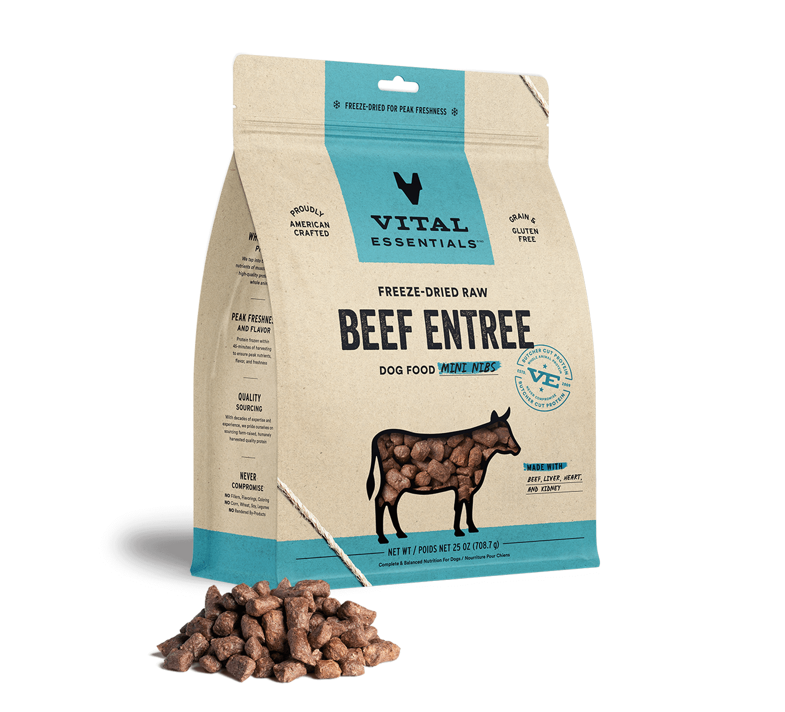 Vital Essentials Freeze Dried Dog Food 25oz Beef Mini Nibs