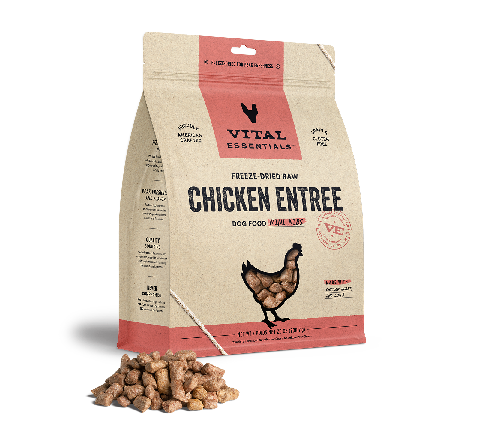 Vital Essentials Freeze Dried Dog Food 25oz Chicken Mini Nibs