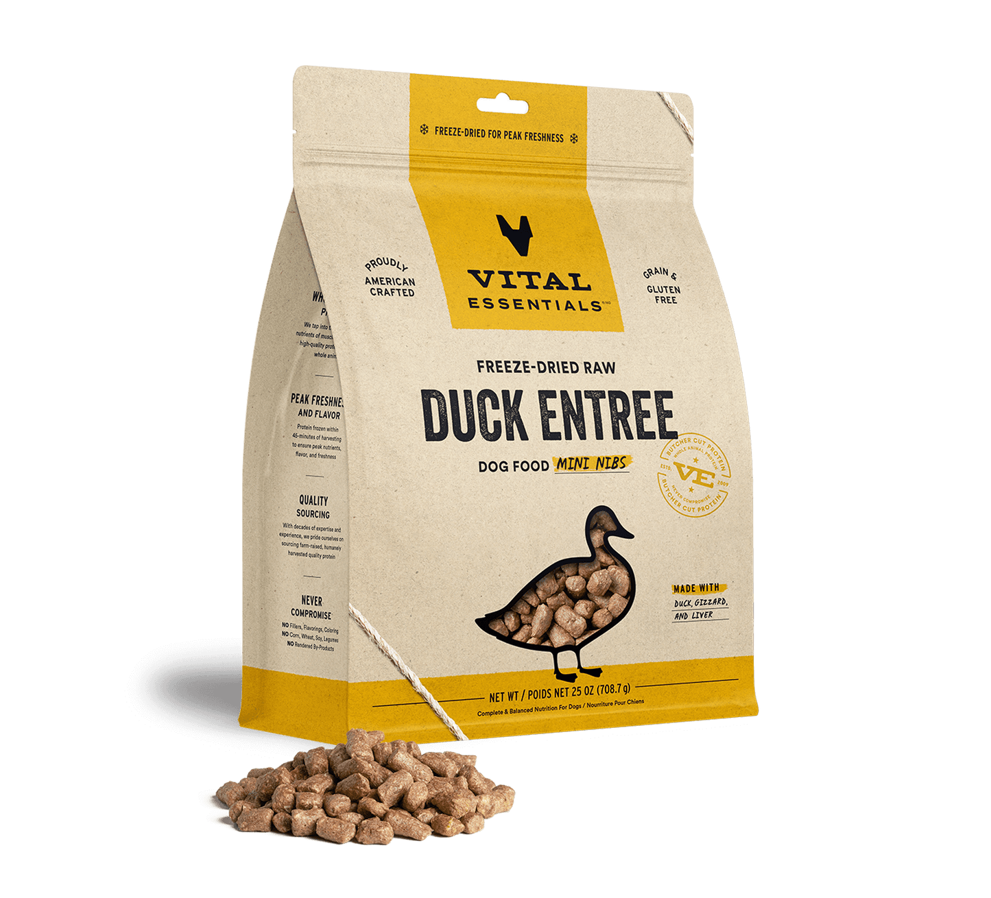 Vital Essentials Freeze Dried Dog Food 25oz Duck Mini Nibs