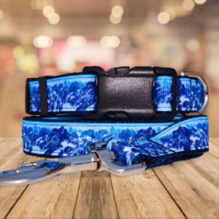 Mountain Blue Dog Collars and Leashes - 1" wide - Happy Hounds Pet Supply