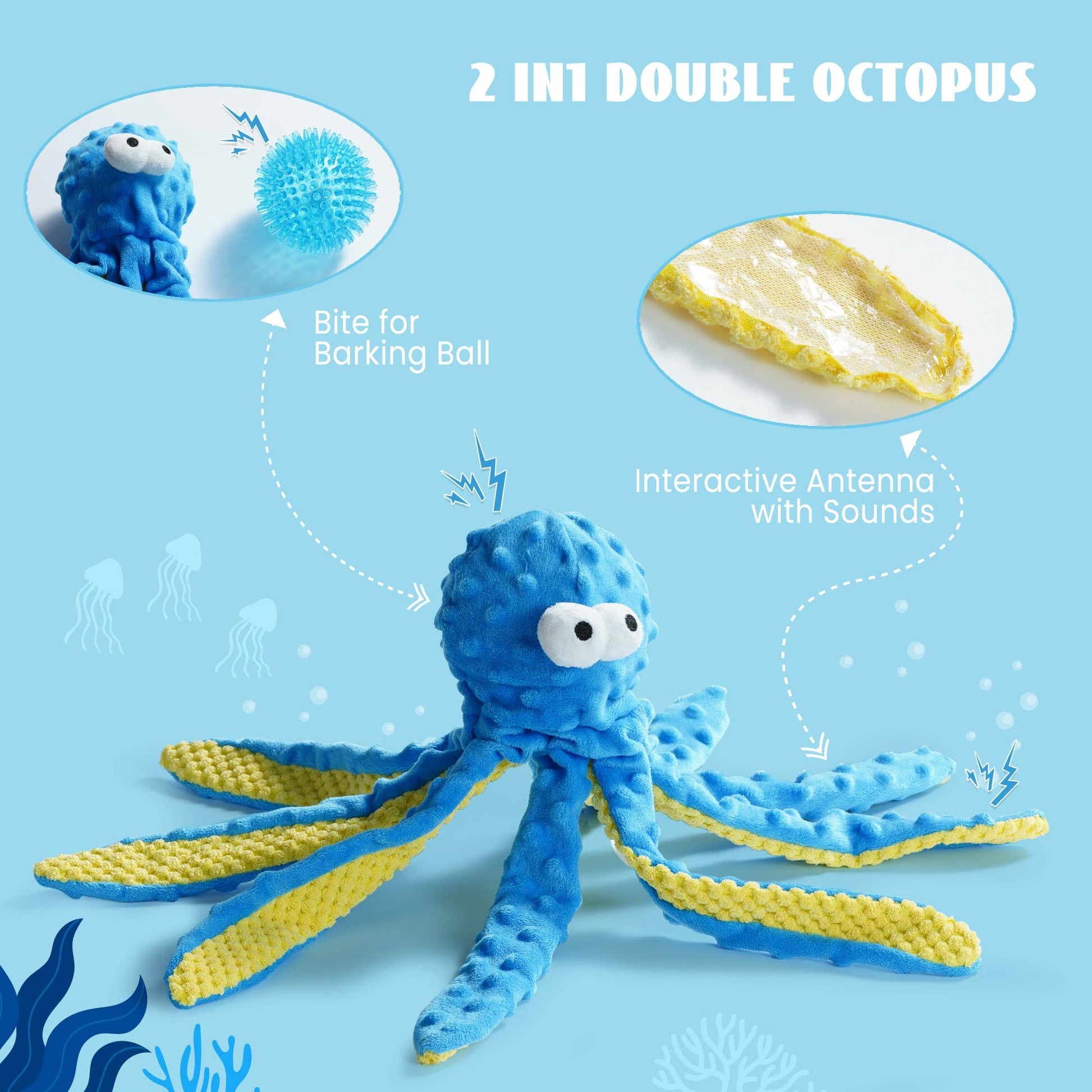Nocciola Crinkle Squeaky Ocean Series Dog Toys | Octopus, Shark, Hermit Crab, Sea Shell - Happy Hounds Pet Supply