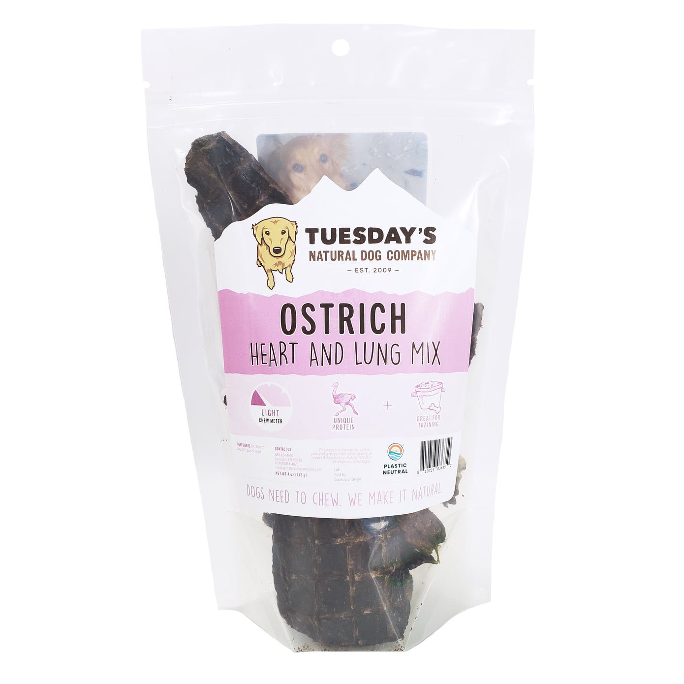 Ostrich Heart and Lung 4oz - Happy Hounds Pet Supply