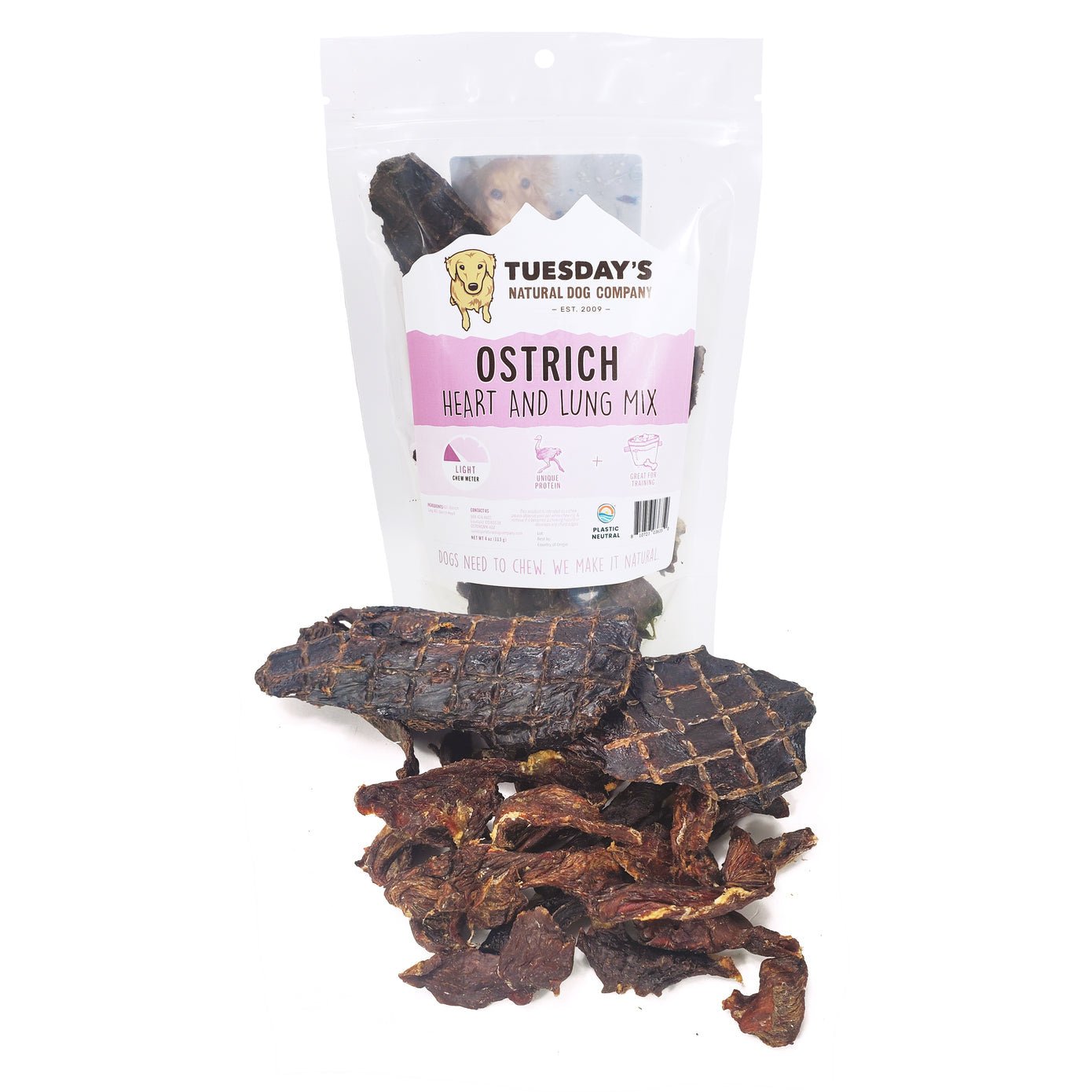 Ostrich Heart and Lung 4oz - Happy Hounds Pet Supply