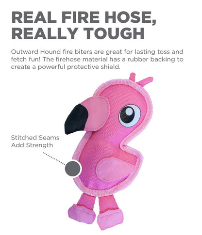 Outward Hound Fire Biterz Flamingo Durable Dog Toy Pink SM - Happy Hounds Pet Supply