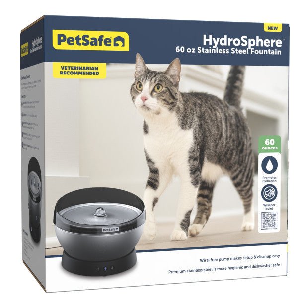 PetSafe HydroSphere 60oz Stainless Steel Pet Fountain - Happy Hounds Pet Supply