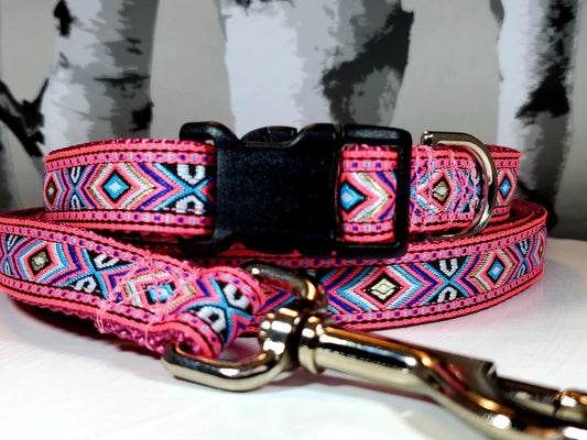 Rocky Mtn Hound Pink Southwest Dog Collars and Leashes - Happy Hounds Pet Supply