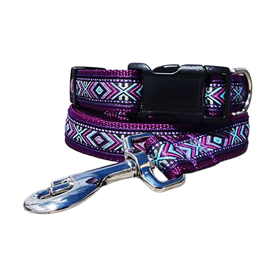 Rocky Mtn Hound Purple Southwest Dog Collars and Leashes - Happy Hounds Pet Supply