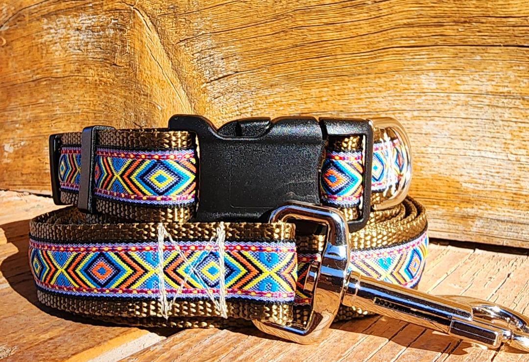 Rocky Mtn Hound Tan Southwest Dog Collars and Leashes - Happy Hounds Pet Supply