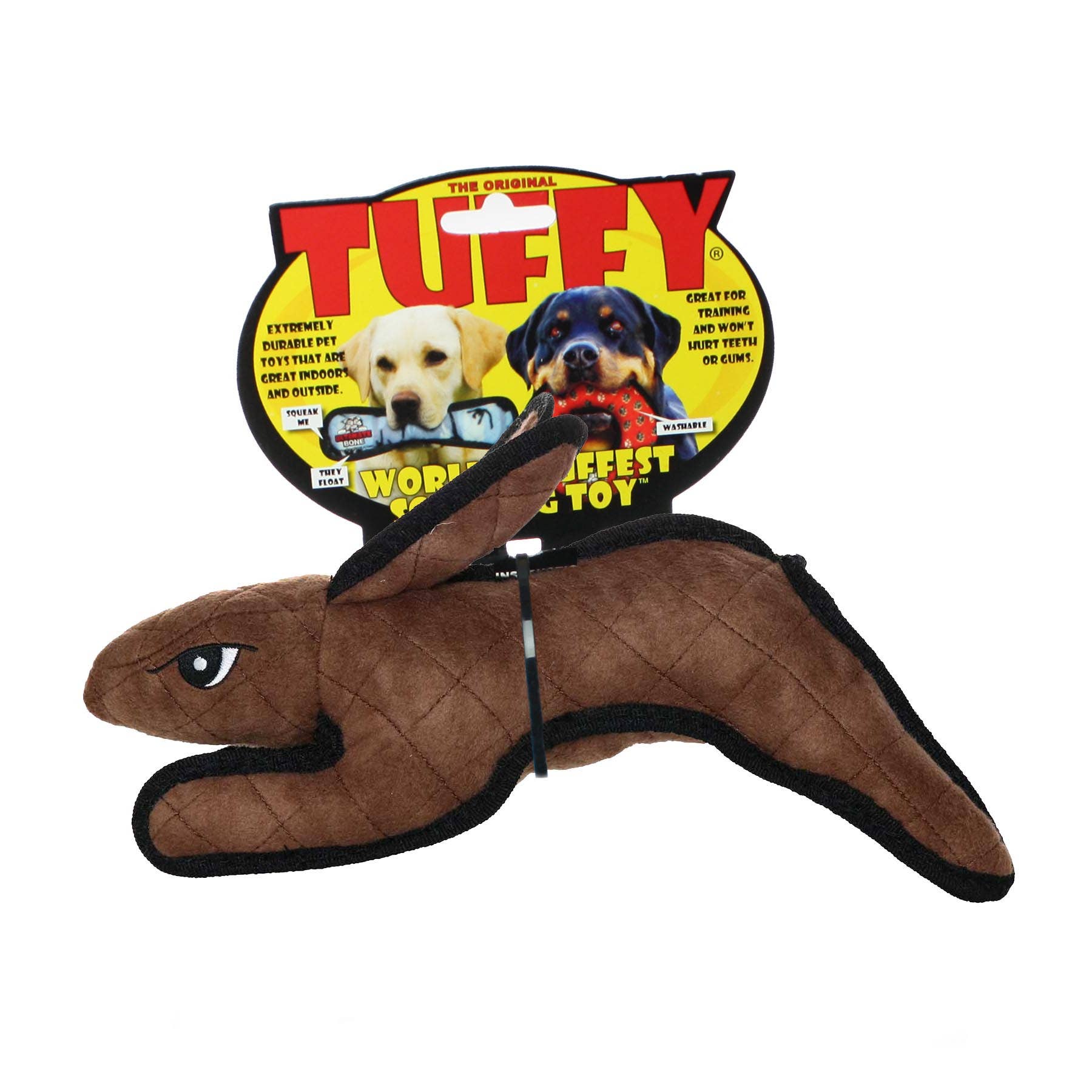 Tuffy Barnyard Rabbit - Brown, Durable, Squeaky Dog Toy - Happy Hounds Pet Supply