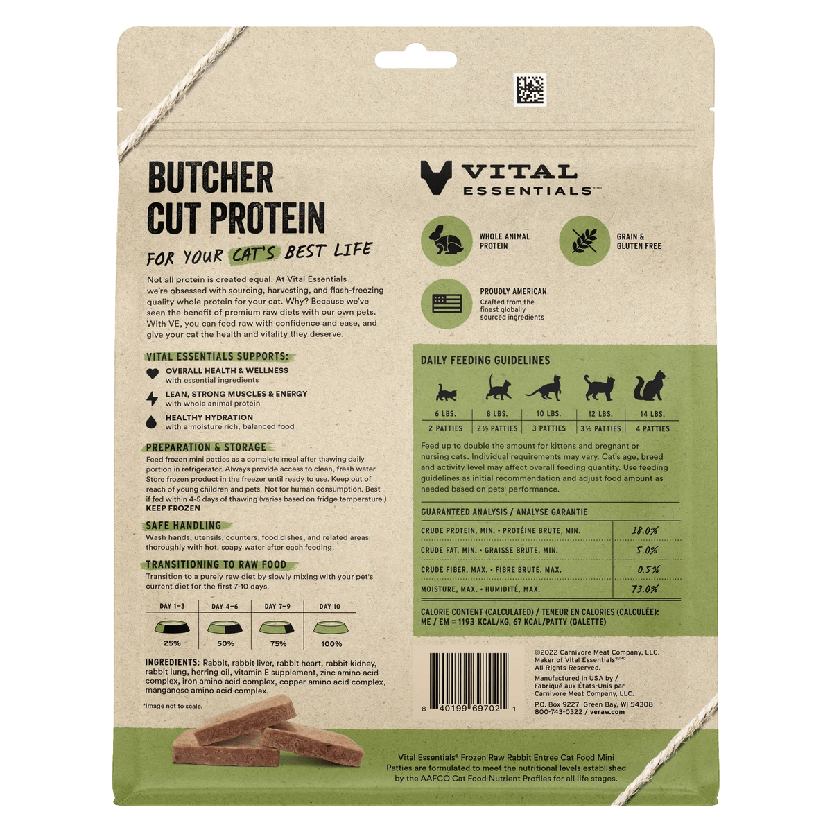 Vital Essentials Raw Frozen Cat Food 28oz Patties - Happy Hounds Pet Supply