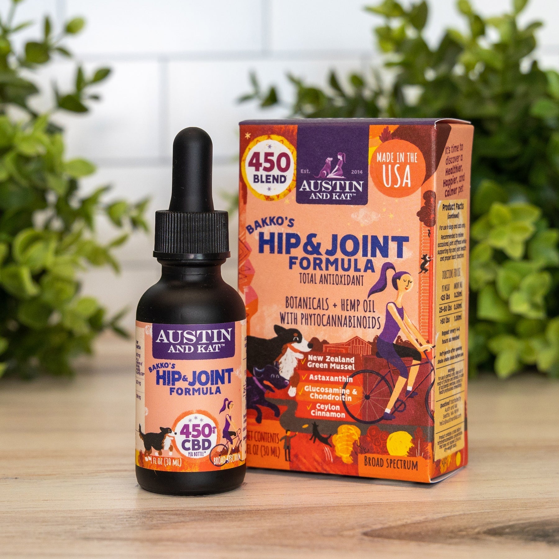 Austin and Kat Hemp Tinctures for Dogs and Cats Bakko's Hip & Joint 450mg