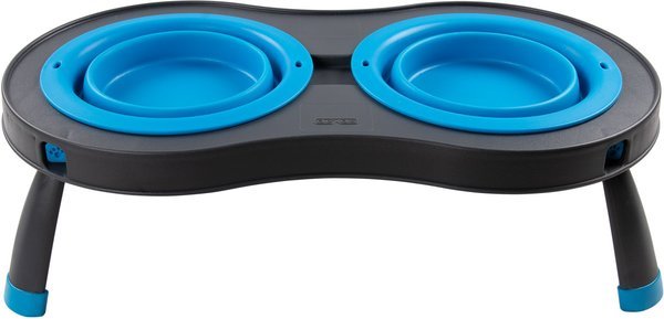 Dexas Collapsible Elevated Pet Feeders Large Blue Double