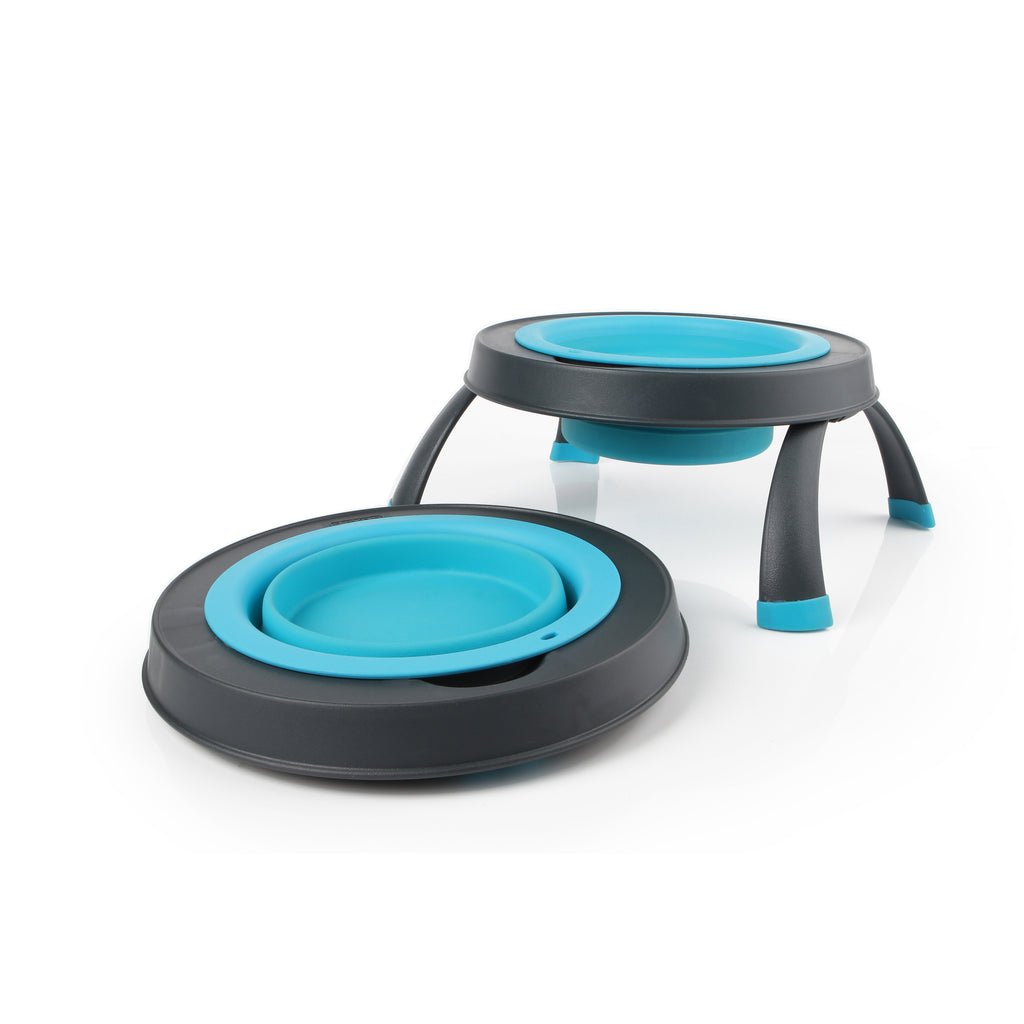 Dexas Collapsible Elevated Pet Feeders Large Blue Single