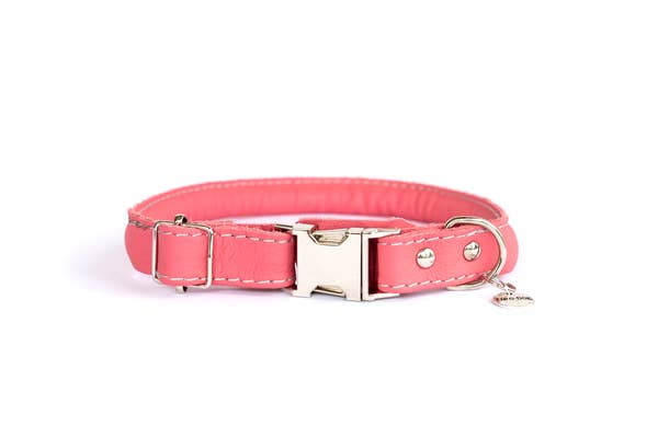 Euro Dog Quick Release Rolled Leather Collars Coral