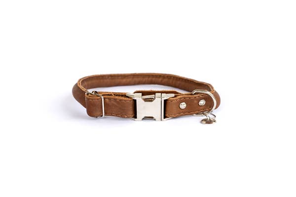 Euro Dog Quick Release Rolled Leather Collars Brown