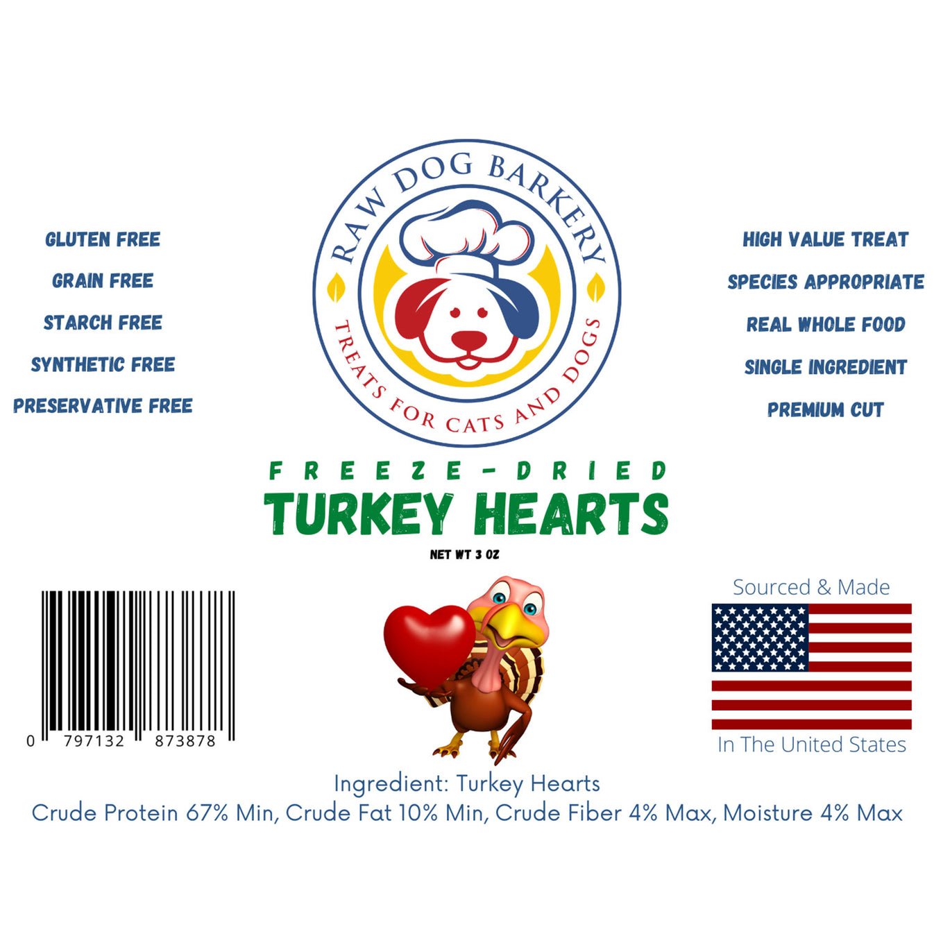Freeze Dried Sliced Turkey Hearts (by ounce)