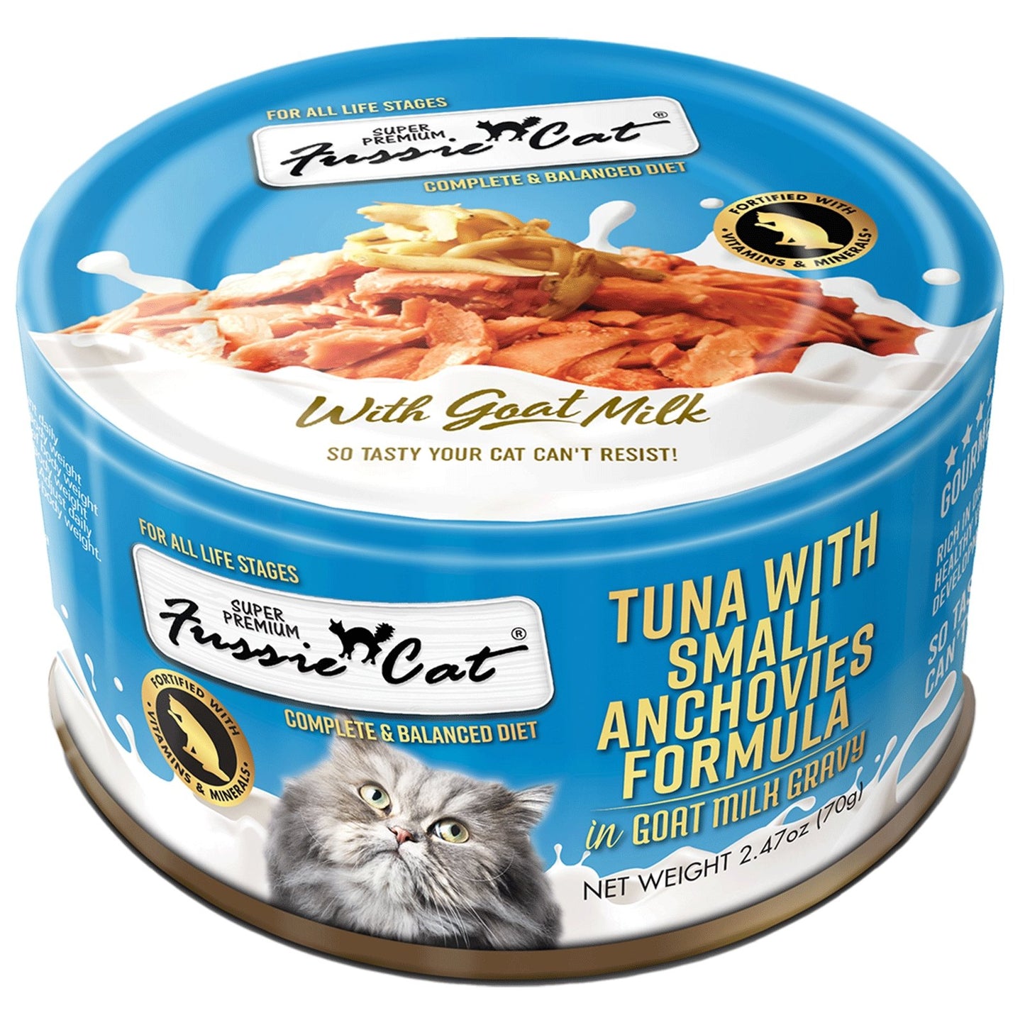 Fussie Cat Super Premium Canned Cat Food with Goat Milk TUNA & SMALL ANCHOVIES IN GOAT MILK