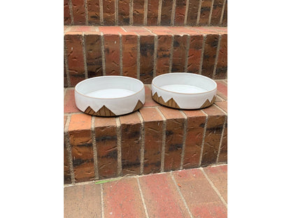 Less Is More Dog Bowls Medium White with Brown Mountains