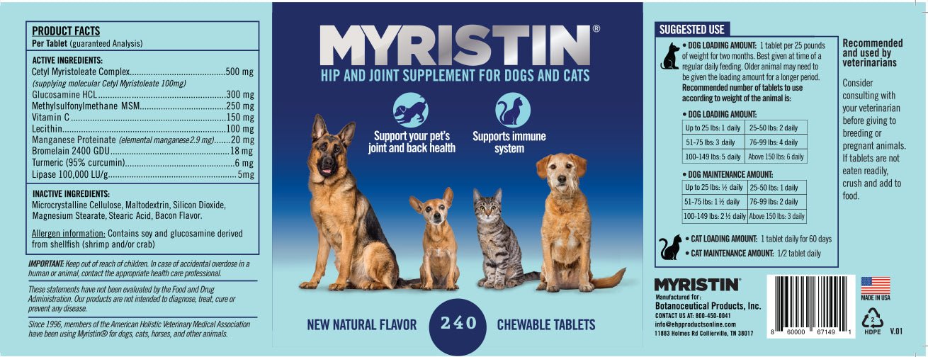 MYRISTIN HIP AND JOINT SUPPLEMENT for Dogs 400 count