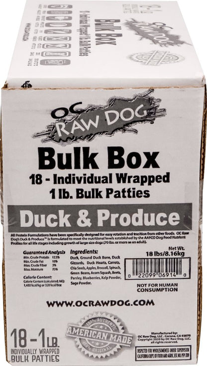 OC Raw Frozen Raw Dog Food 18lb Patties Duck and Produce
