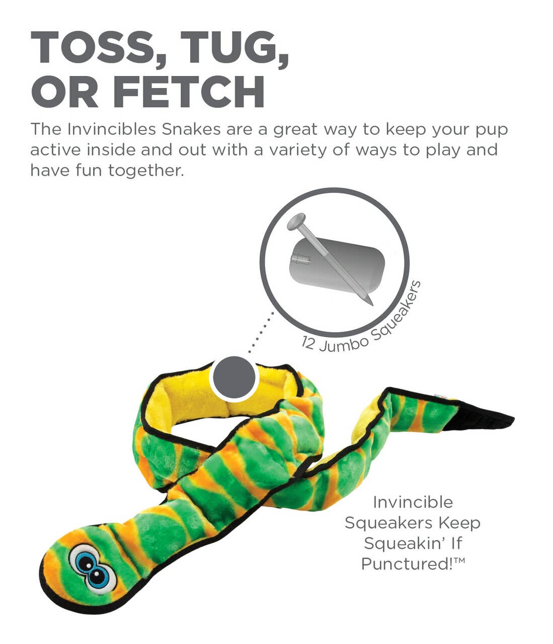 Outward Hound Invincibles Snake Durable Plush Toy Green XXL - Happy Hounds Pet Supply