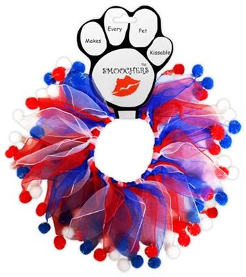 Party Pet Costume Collars Red, White, Blue PomPoms