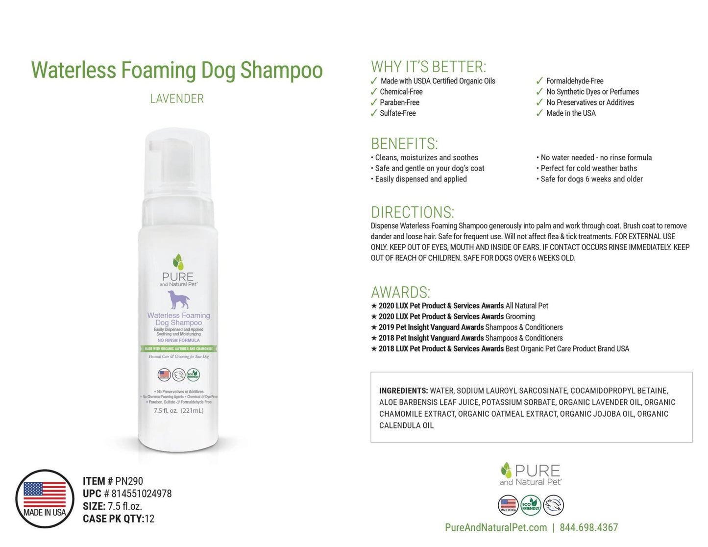 Pure and Natural Pet - Waterless Foaming Dog Shampoo