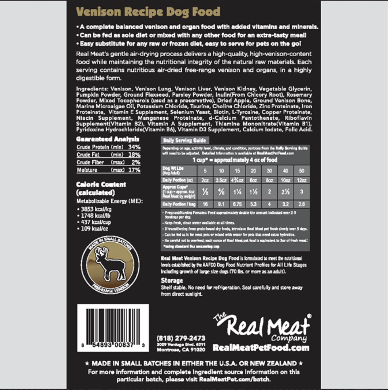 Real Meat Company Dog and Cat Food 5lbs Venison