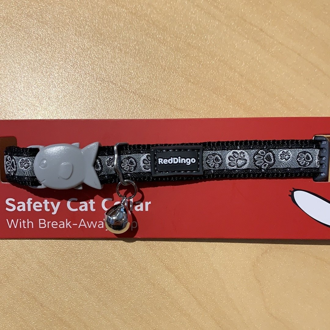 Red Dingo Cat Safety Collars Paw impressions black