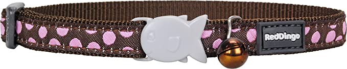 Red Dingo Cat Safety Collars Pink spots on Brown