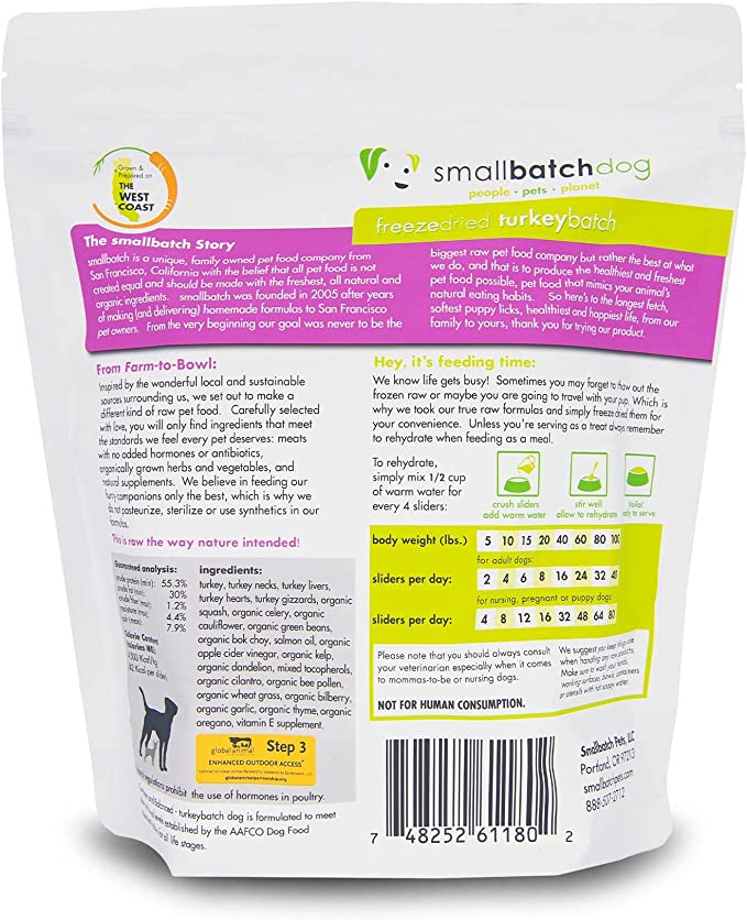 Small Batch Freeze Dried Raw Dog Food 14oz Sliders Turkey