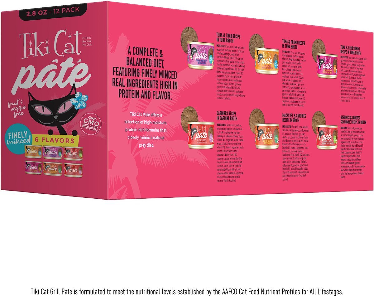 Tiki Cat Grill Pate Canned Cat Food 2.8oz Variety Pack of 12