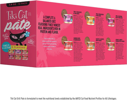 Tiki Cat Grill Pate Canned Cat Food 2.8oz Variety Pack of 12