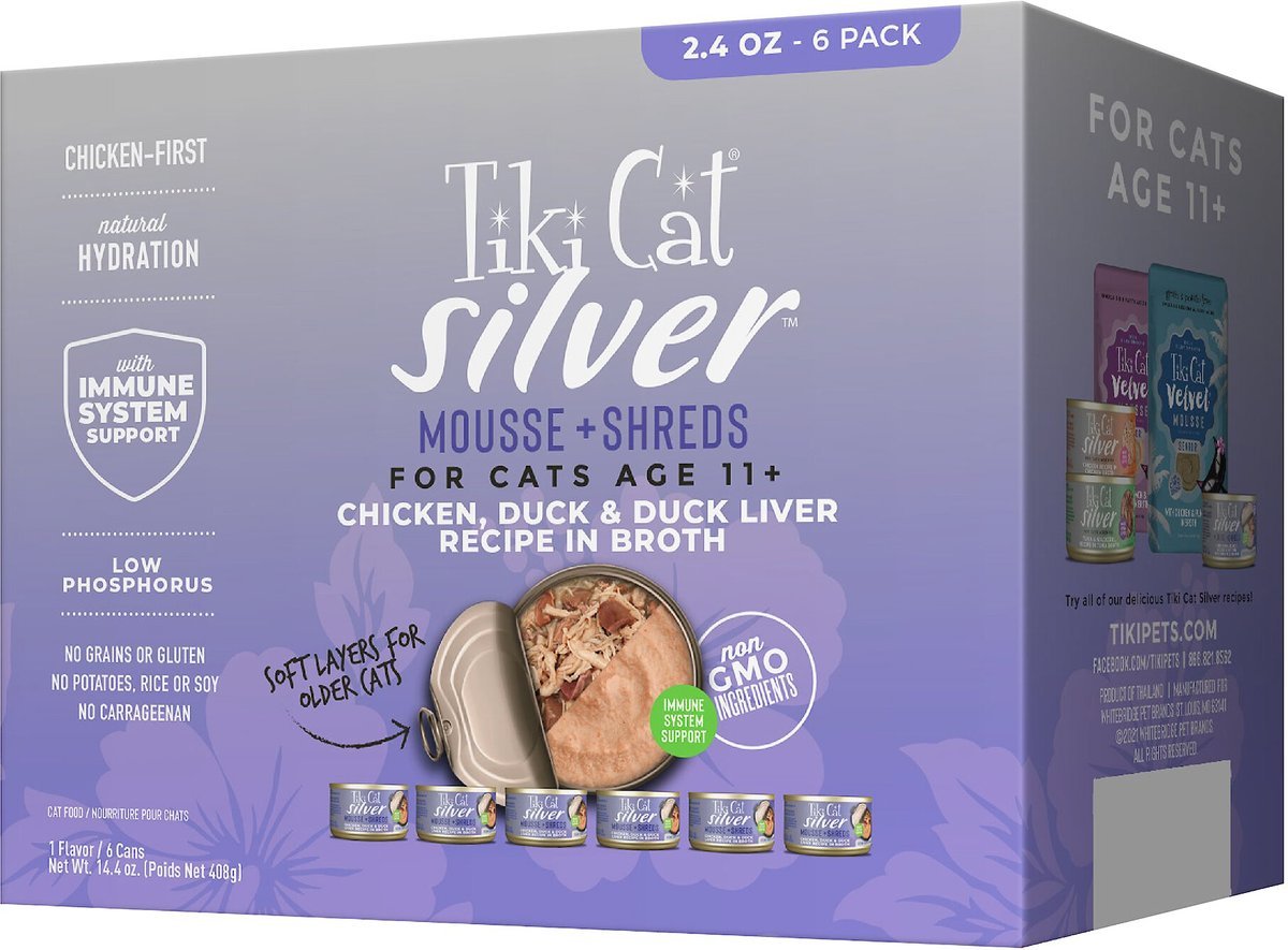 Tiki Cat Silver Mousse + Shreds 6-PACK